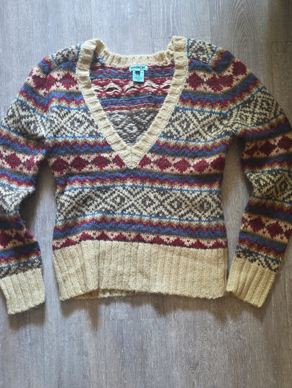 Sportsgirl Cream Multicolor Fair Isle V-Neck Sweater
